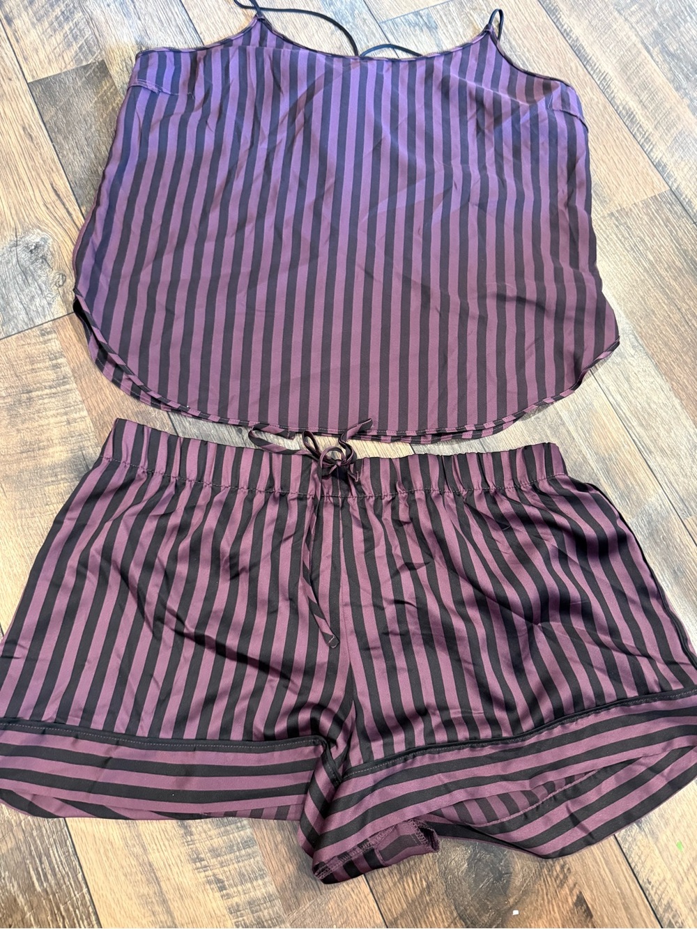 Victoria Secret Striped Satin Cami & Shorts Sleep Set - Black and Plum
